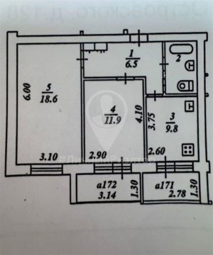 2-к квартира, 6/9 эт., 50м²